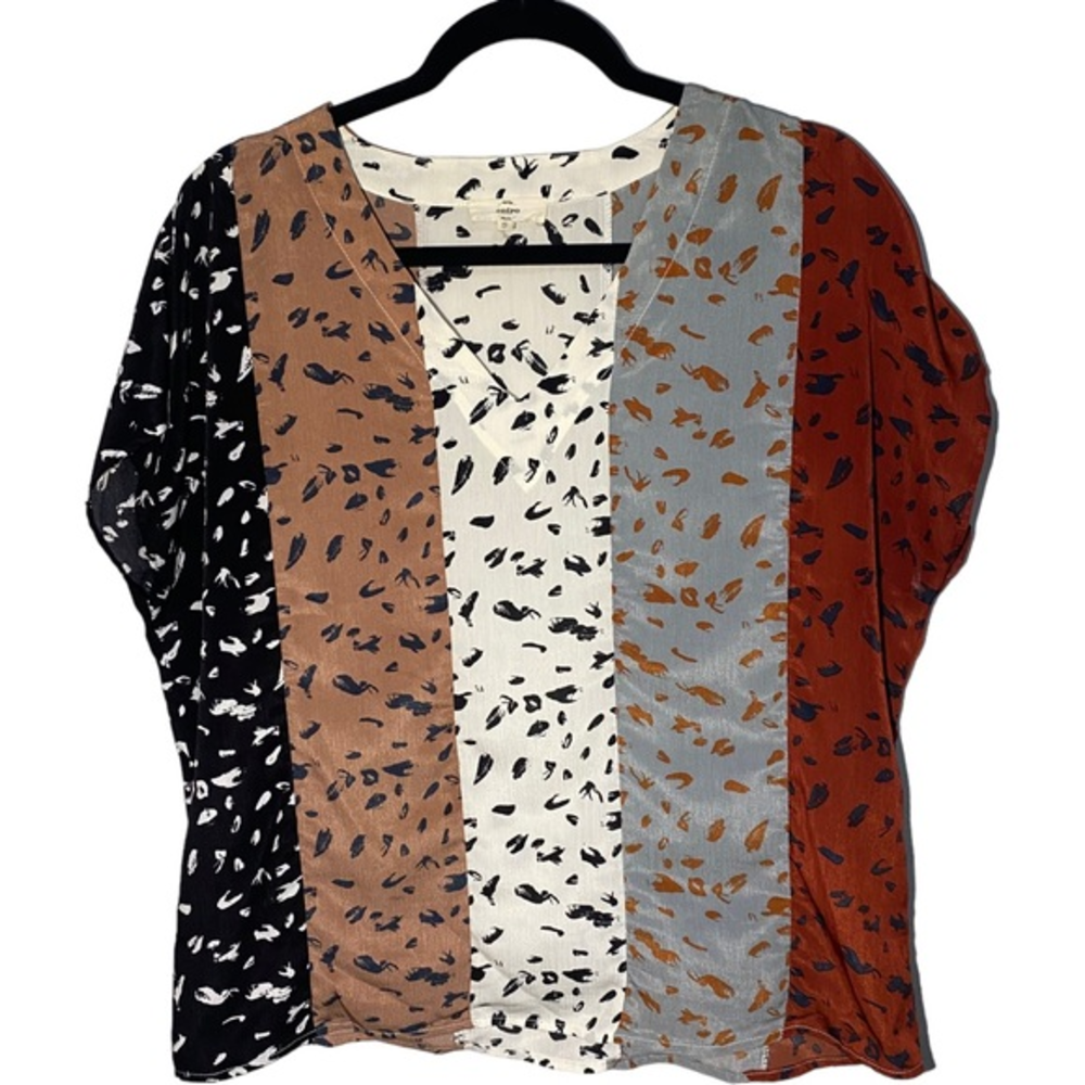 Entro Womens Small Animal Print Short‎ Sleeve Blouse Striped Colorblock